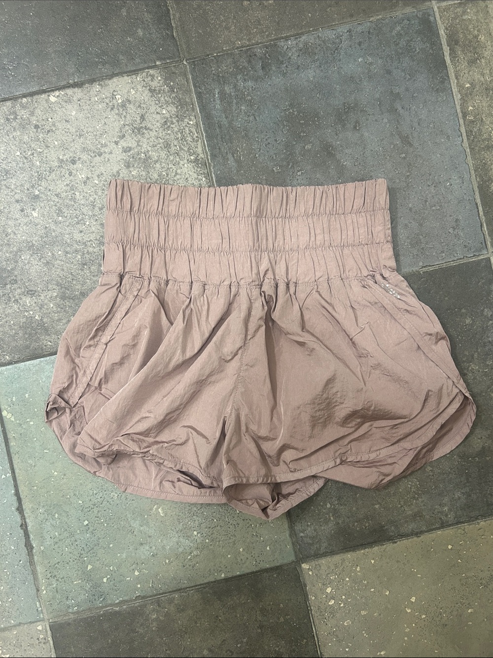 FP Movement by Free People High-Waist Ruched Athletic Shorts in Mauve